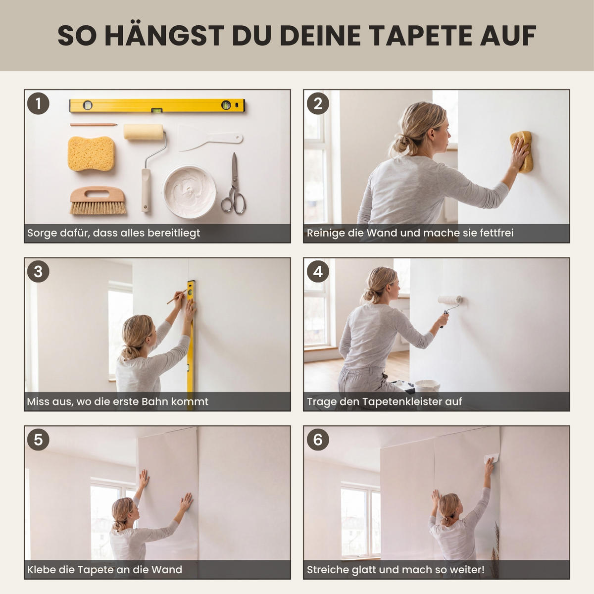 TAPETE - Gras - Feld - Sonne - Natur - 100x240 cm - Sandfarben, Papier (100/240cm) - OnlyWow
