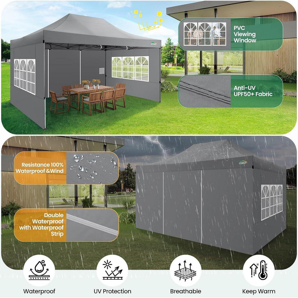 FALTPAVILLON 3x4,5m Grau mit 4 Seitenteilen Metall - Grau, Metall (300/320/450cm)