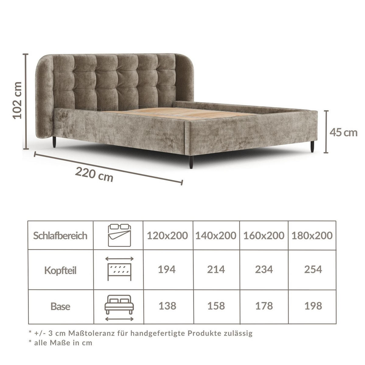 POLSTERBETT Nuno Dunkelgrau 120/200 cm im Chenille-Stoff - Dunkelgrau/Schwarz, Holz/Holzwerkstoff (120/200cm) - Maison de Reve