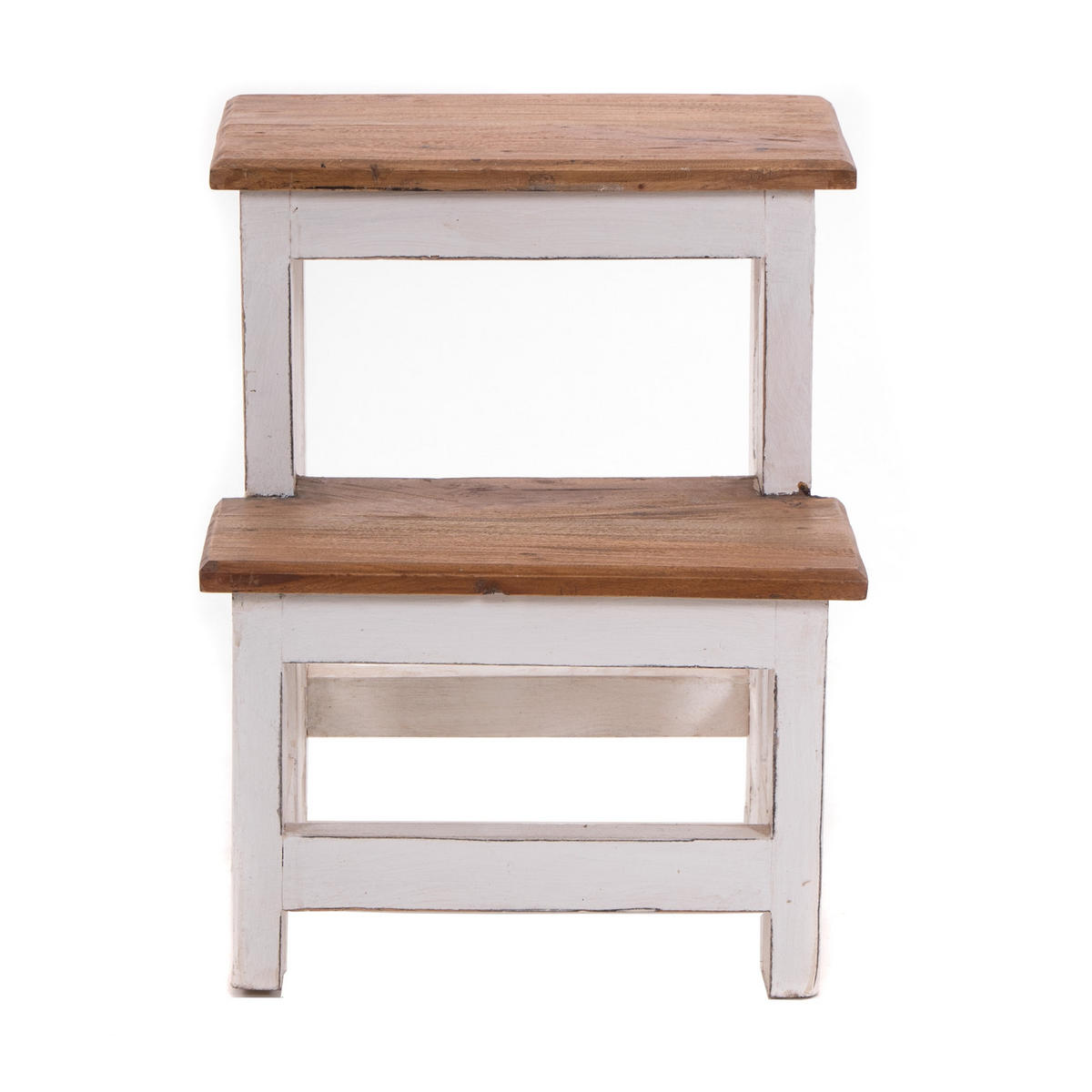 TRITTLEITER STEP Recyclingholz zweistufig 06 weiß-landhaus - Weiß, Holz (37/46/37cm) - DESIGN DELIGHTS