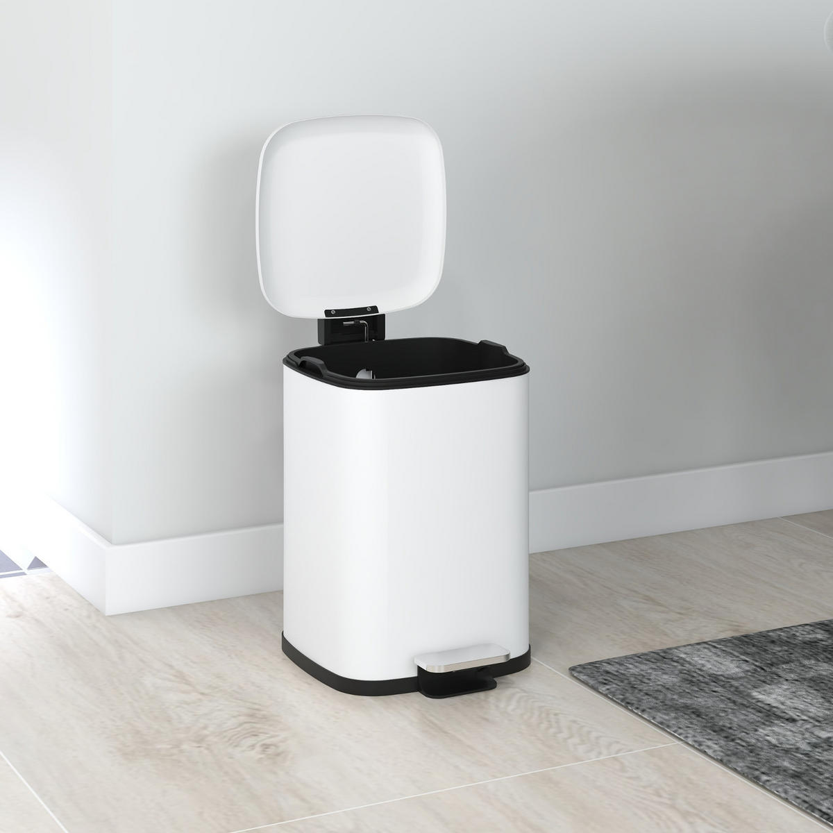 MÜLLEIMER 12L WEISS Treteimer mit Absenkautomatik, 24,5/34,5/32 cm, Metall, Kunststoff - Weiß, Metall (32/34.5/24.5cm) - Rolipo