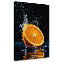 BILD auf Leinwand, Eine Orange fällt vor schwarzem Hintergrund ins Wasser - Orange, Textil (60/90cm) - Feeby