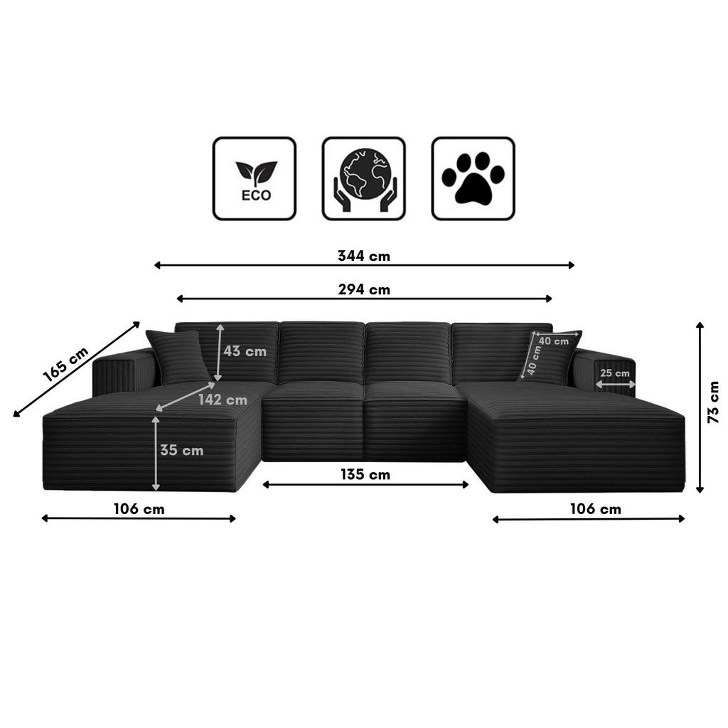 Thumbnail - Kaiser Möbel Ecksofa, Schwarz, Textil, 4-Sitzer, 344x73x165 cm, Wohnzimmer, Sofas & Couches, Wohnlandschaften, Wohnlands...