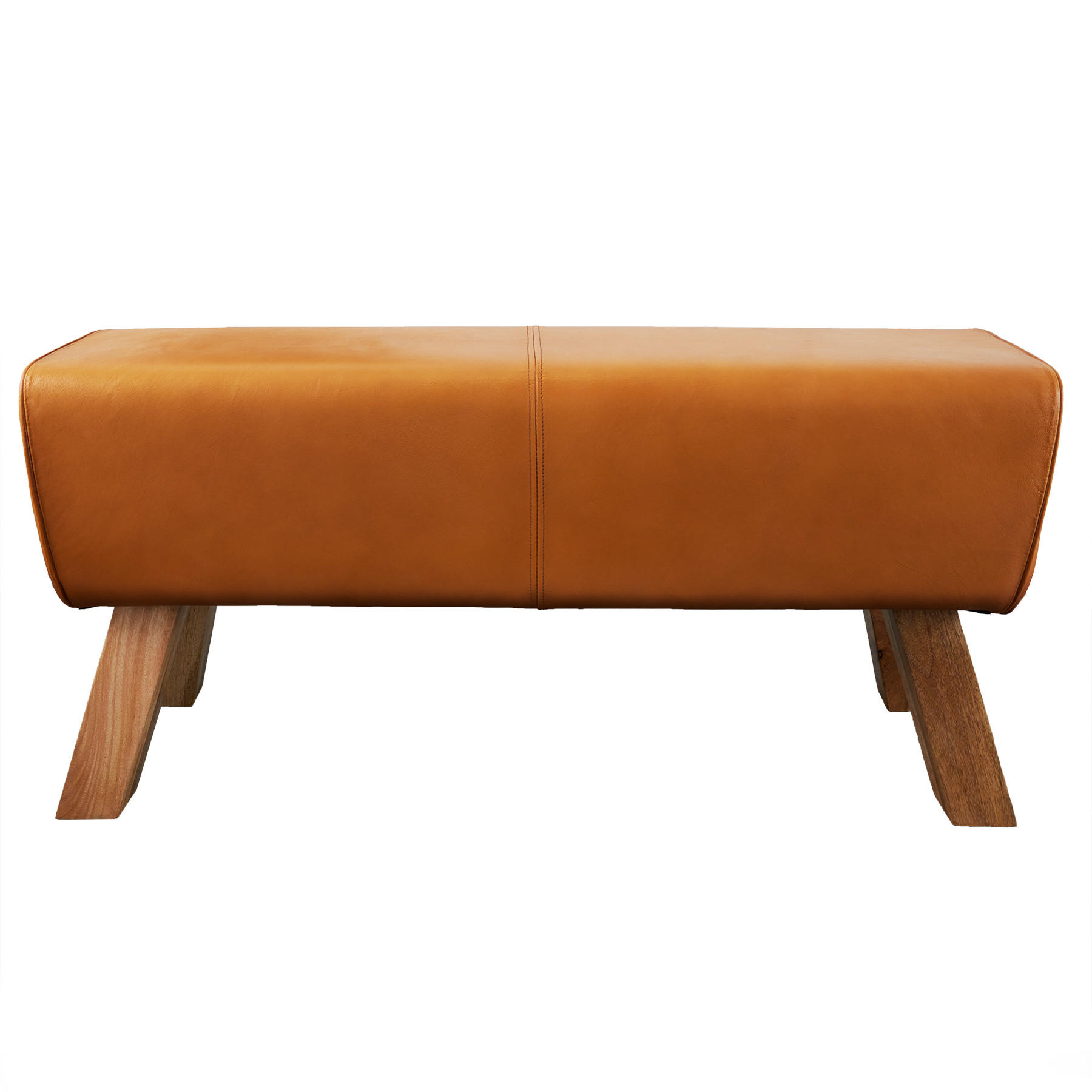 SITZBANK TURNBOCK Mango Echtleder Cognac 100 cm - Braun, Mangoholz/Leder (100/50/35cm) - riess-ambiente