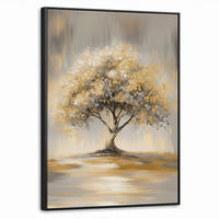 LEINWAND Bilder mit Rahmen - Gemälde - Baum - Abstrakt - Blätter - 60x80 - Beige, Textil (60/80cm) - MuchoWow