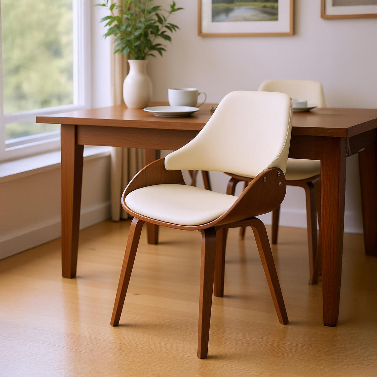 ESSZIMMERSTUHL 2 Lederlook Walnuss/Creme - Walnussfarben/Creme, Holz/Textil (52/86/54cm) - CLP