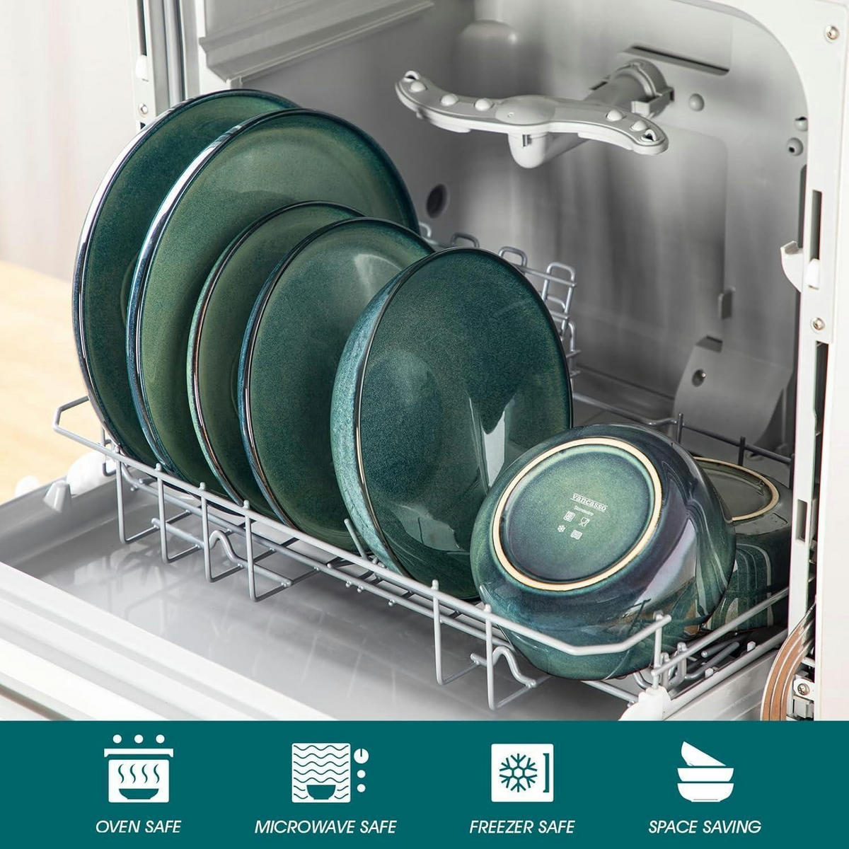 GESCHIRRSET 24 teiliges Set für 6 Personen Grün Steingut - Grün, Keramik (26/2.8/26cm)