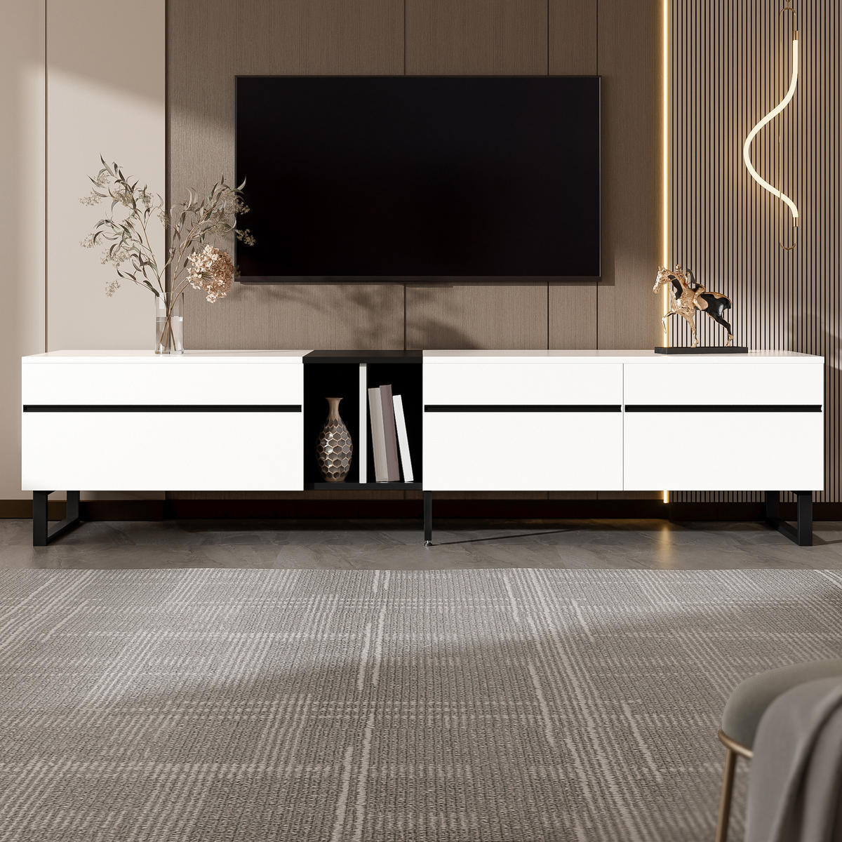 TV-SCHRANK Weiß 180/38/45 cm Klappfach Offene Fächer Doppeltüren - Weiß, Karton (38/45/180cm) - PANGIVO