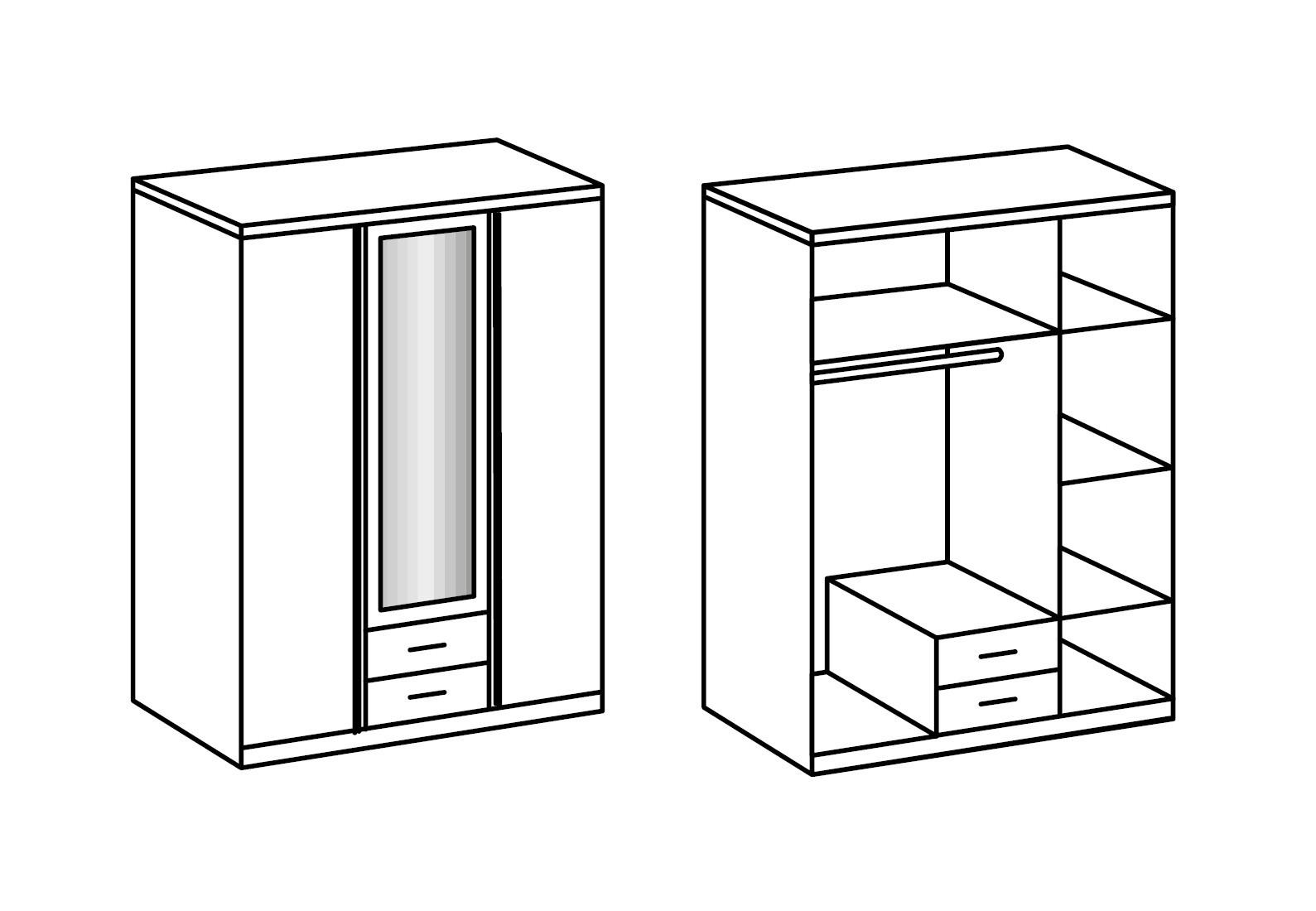 Thumbnail - Kleiderschrank, Weiß, Grau, Holzwerkstoff, 4 Fächer, 2 Schubladen, 135x199x58 cm, Schlafzimmer, Kleiderschränke, Drehtür...