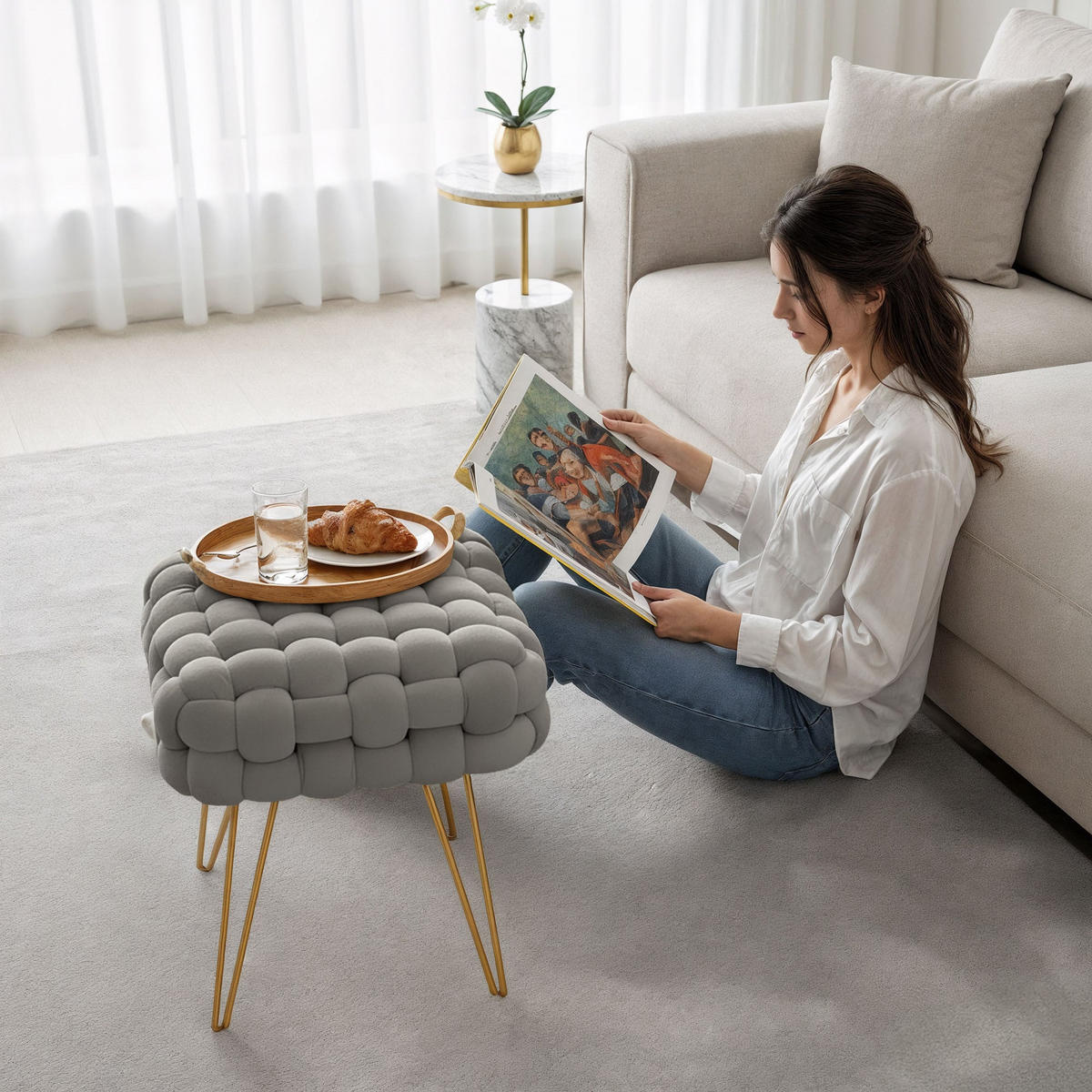 SITZHOCKER DOTTY, Grau, T38xB38xH42 - Grau, Holz (38/42/38cm) - Milordbikes