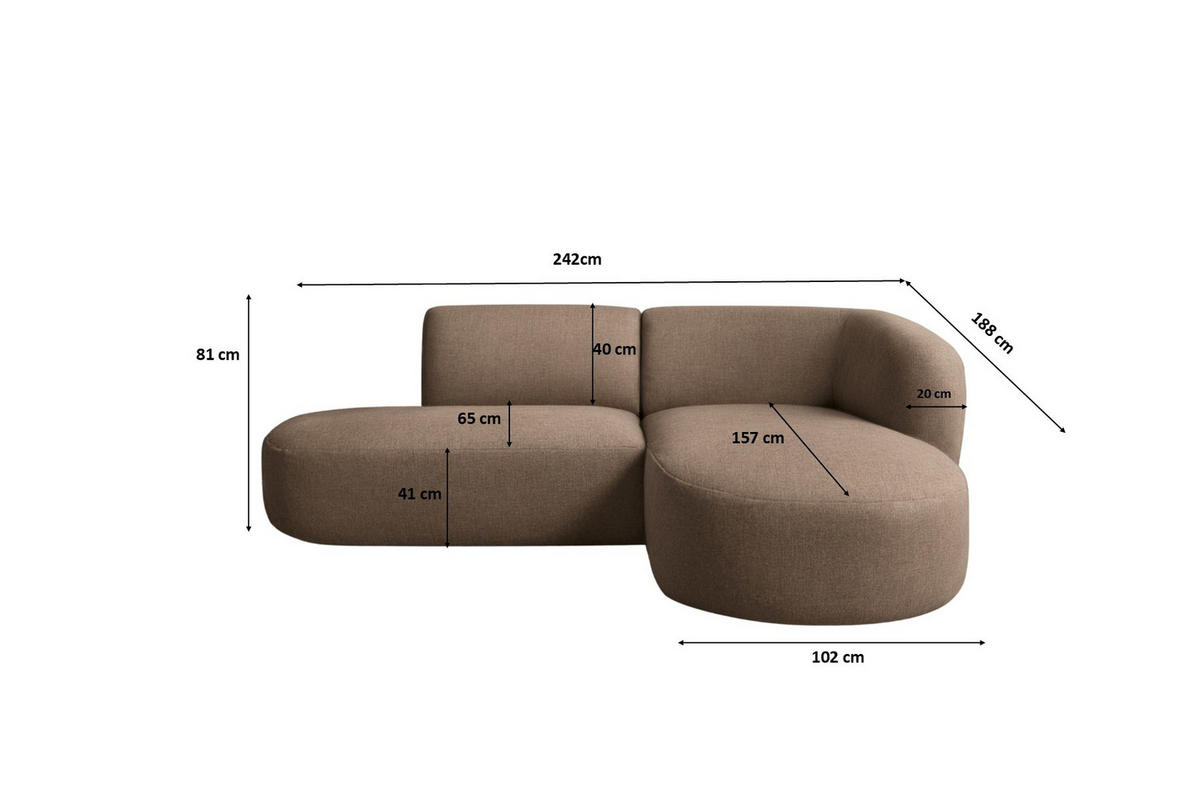 ECKSOFA L-Form Luna, stoff Lins, Braun, Rechts - Braun, Holz (242/188cm) - Kaiser Möbel