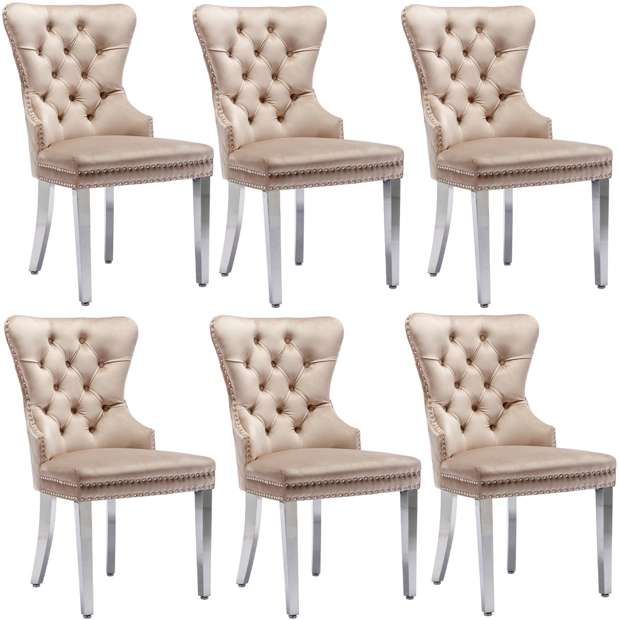 ESSZIMMERSTUHL gepolstert ca. 62,5 x 94,5 cm Samt Beige 6er-Set - Beige, Metall (62.5/94.5/53.2cm) - Meubliv