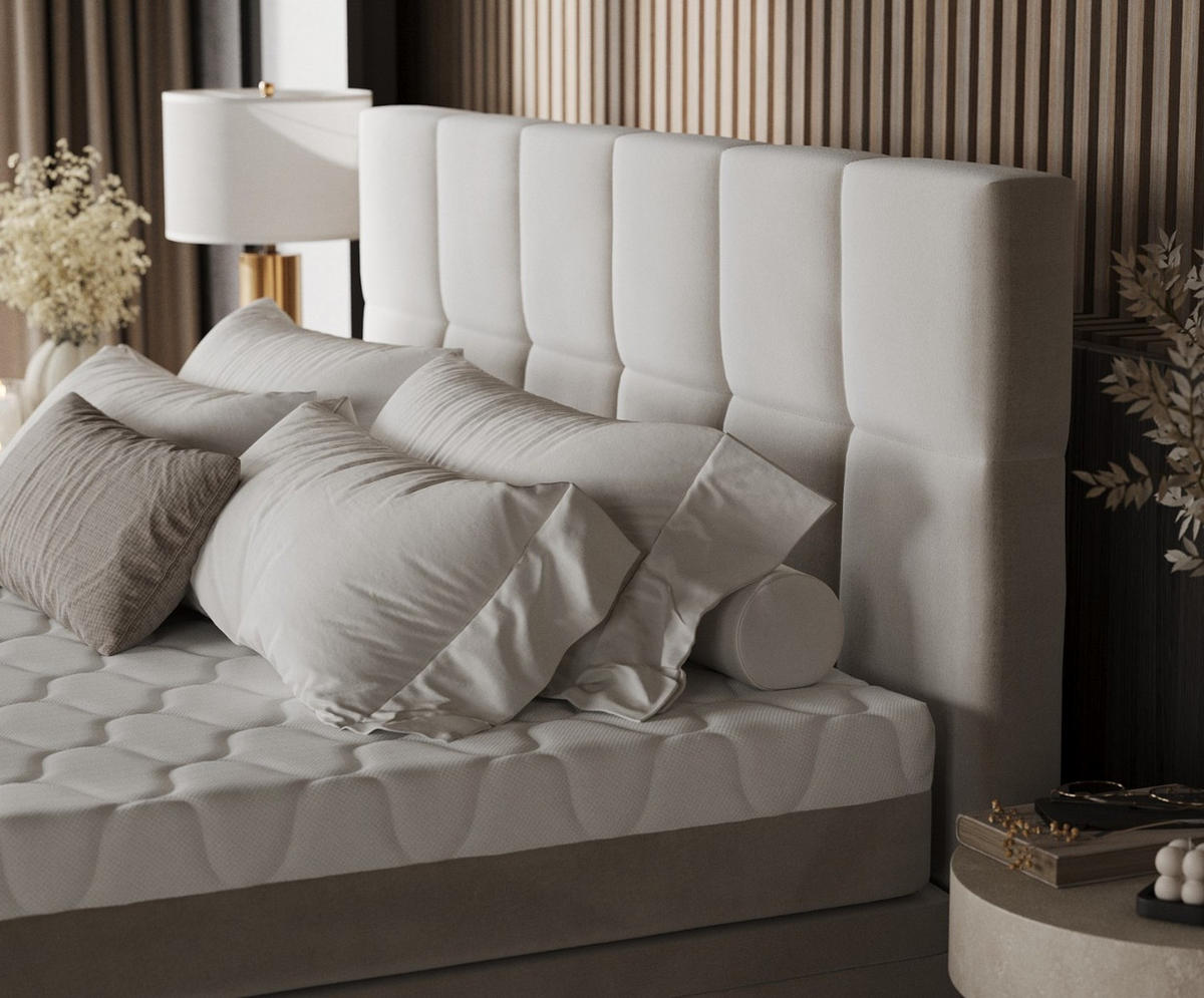 BOXBETT Elano 200/200 cm Hellbeige im Paros Stoff - Beige/Schwarz, Holz/Holzwerkstoff (200/200cm) - AltaBeds