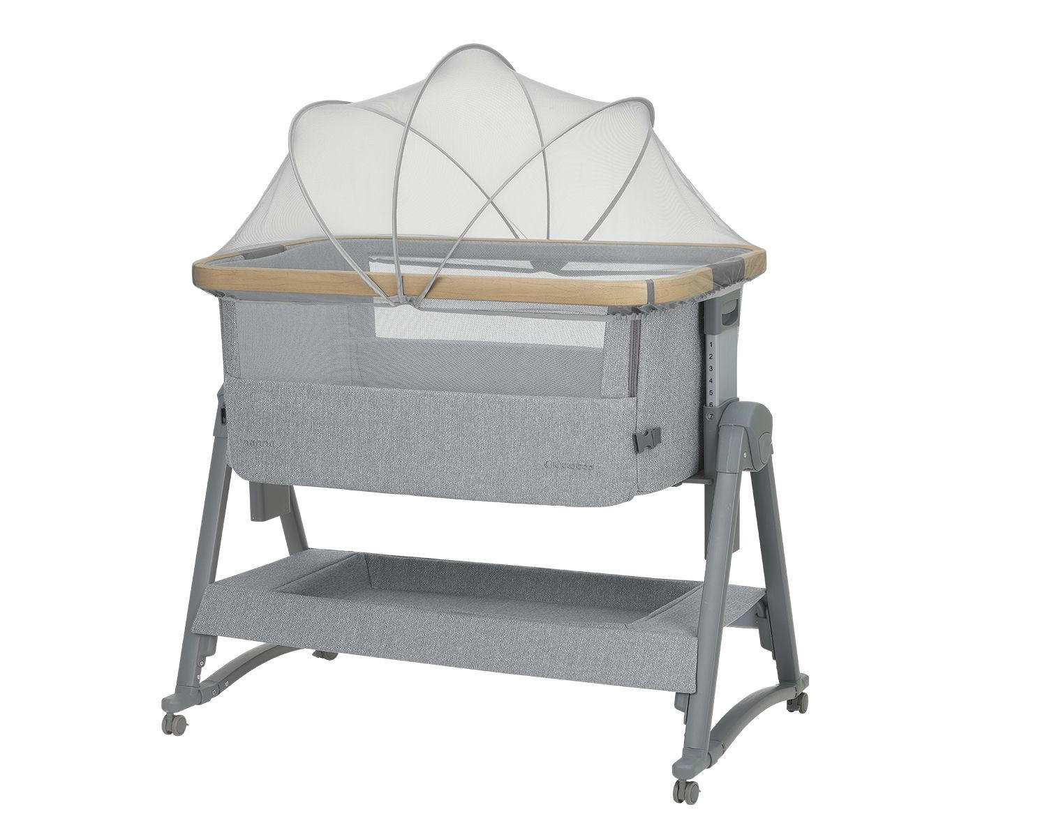 BEISTELLBETT Nanna 2 grau 100 x 48 cm, Schaukelstäbe, Anti-Reflux, Moskitonetz, Räder mit Bremse - Grau, Metall (48/100cm) - Kikka boo