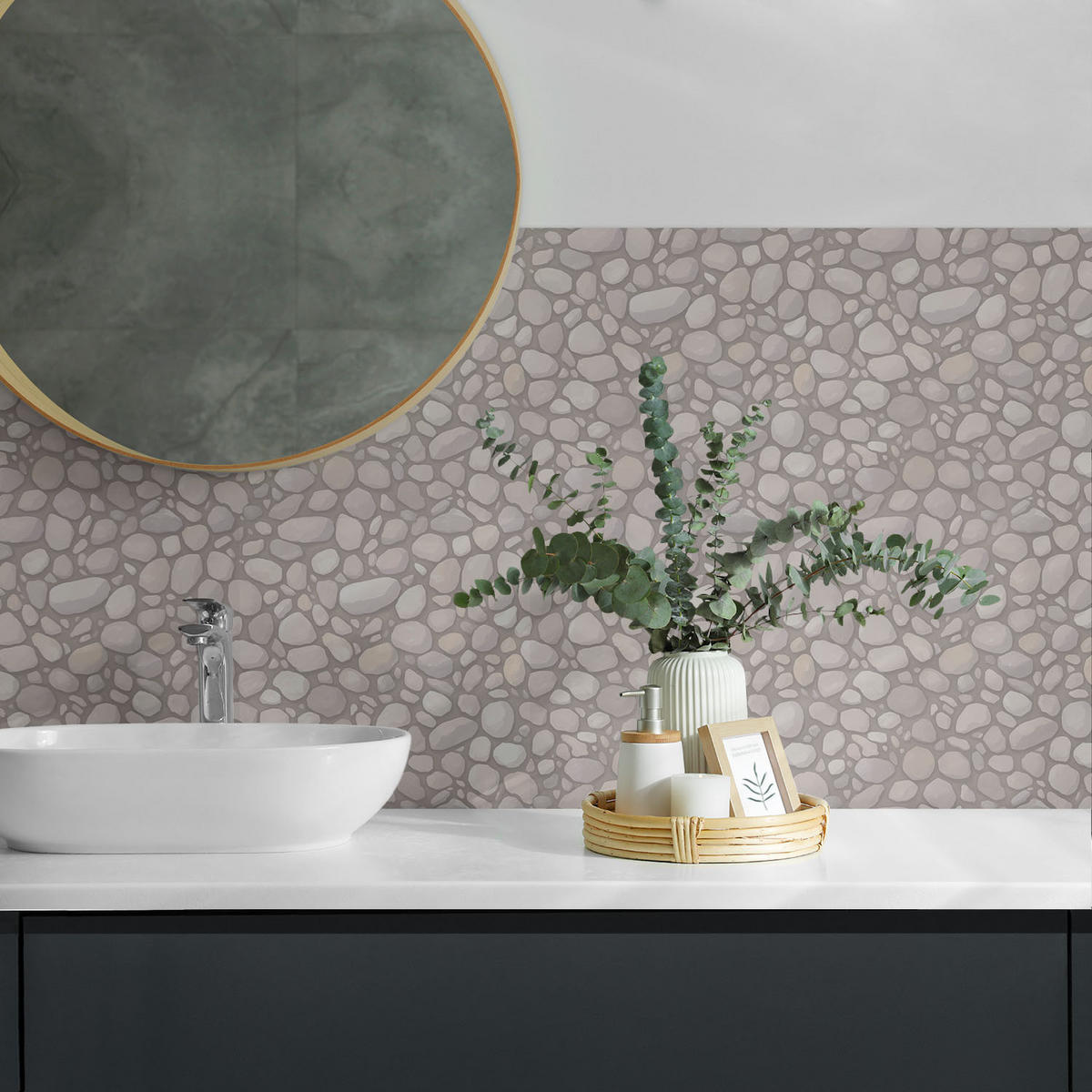 WANDPANEEL 9 Stück 30x30 cm selbstklebend Ciottolo - Ecru, Kunststoff (30/1.6/30cm) - Wallfluent