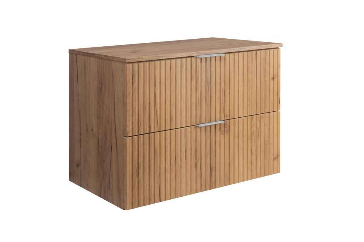 WASCHBECKUNTERSCHRANK, Eiche Craft, 80 x 57 x 46 cm, silberner Griff + Arbeitsplatte - Eichefarben/Silberfarben, Holzwerkstoff (80/57/46cm) - 3XE LIVING