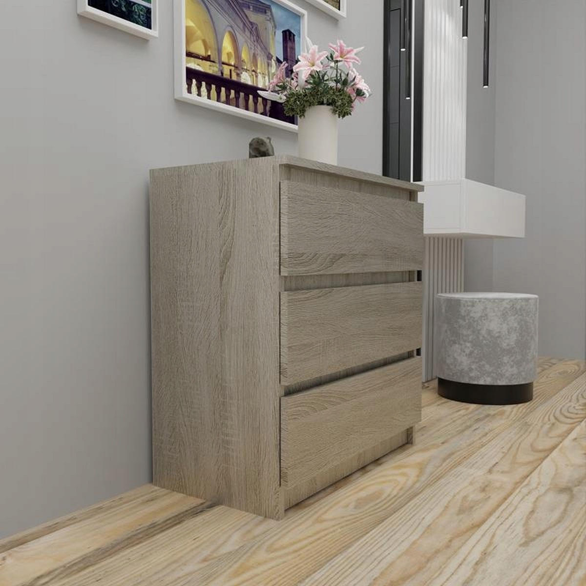 KOMMODE P3 EX3 Sonoma Eiche 70/40/77 cm - Sonoma Eiche, Holzwerkstoff (70/77/40cm) - Matkam Möbel