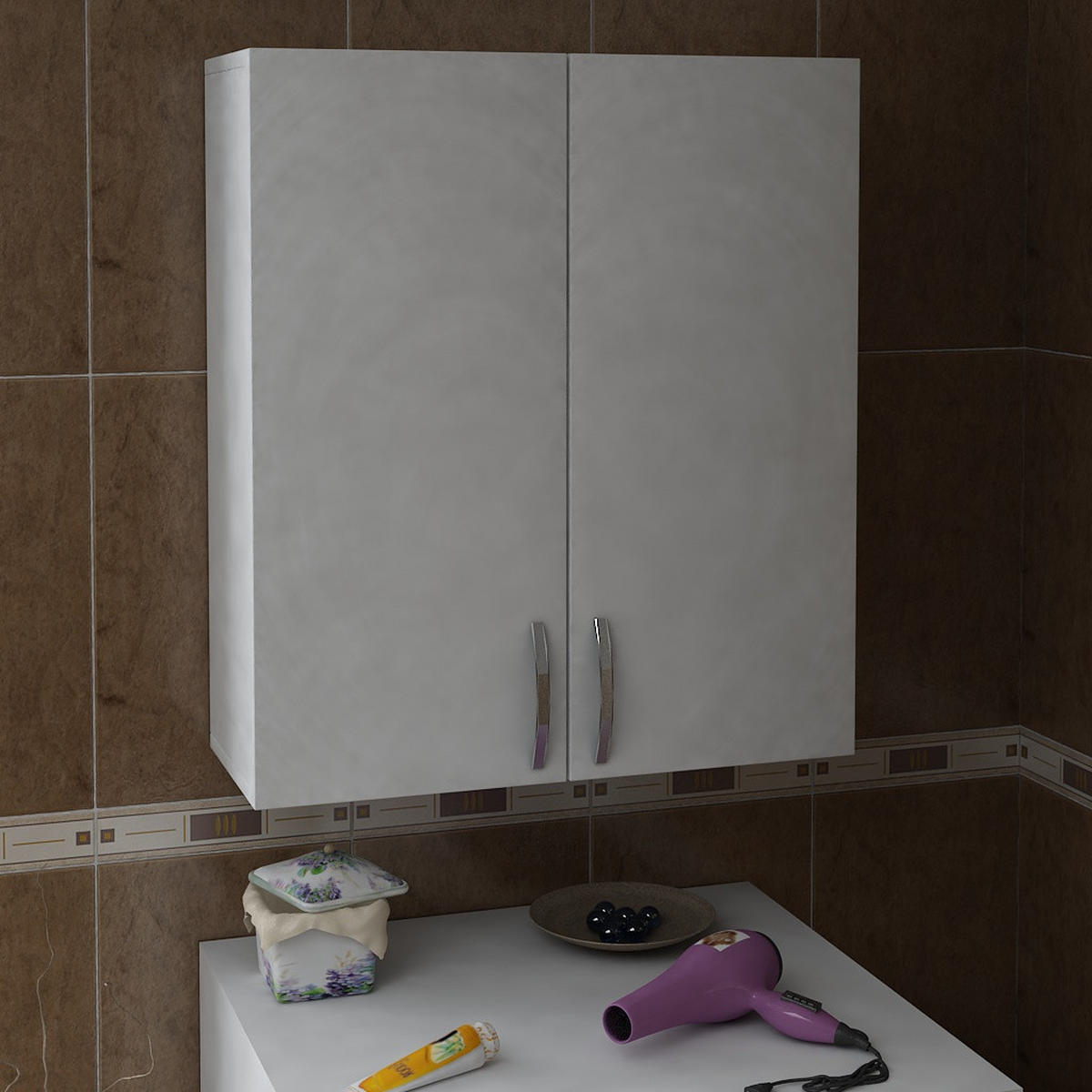 BADSCHRANK Zoe Hängeschrank Weiß - Silberfarben/Weiß, Holzwerkstoff/Metall (70/90/34.5cm) - moebel17