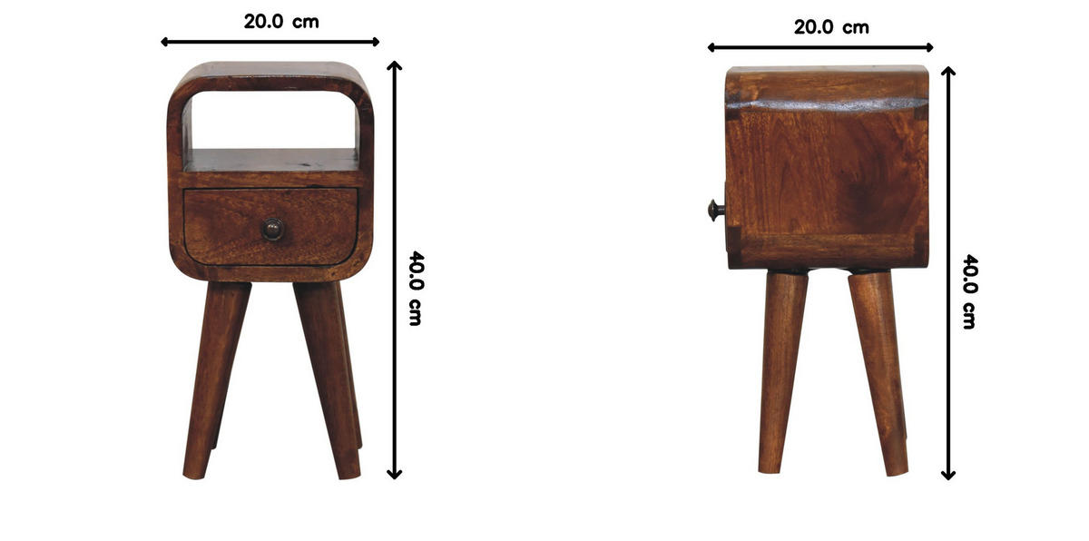 NACHTTISCH Extra Mini Curve mit Offenem Slot, 1 Schublade, Braun - Messingfarben/Braun, Mangoholz/Holz (20/40/20cm) - Artisan Furniture