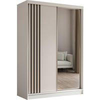 SCHWEBETÜRENSCHRANK Neli 150 cm mit Lamellen und Spiegel 2-türig, weiß, weiß, Lamelle schwarz - Schwarz/Weiß, Kunststoff (150/216/61cm) - Margaret Hadas24