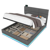 POLSTERBETT 140/200 cm mit LED-Beleuchtung, USB-Anschlüssen, hydraulischem Stauraum und verstellbarem Kopfteil, Dunkelgrau - Dunkelgrau, Textil (140/200cm) - Redom