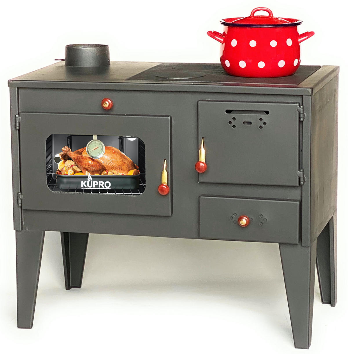 KAMINOFEN mit Backfach und Herdplatte 7,5 kW 93933 - Schwarz, Holz (83/76/47cm) - DanDiBo