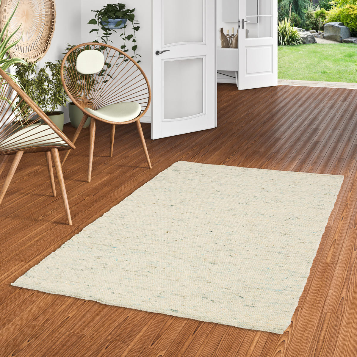 NATUR TEPPICH WOLLE NELSON MELIERT - Grün, Textil (60/90cm) - Pergamon