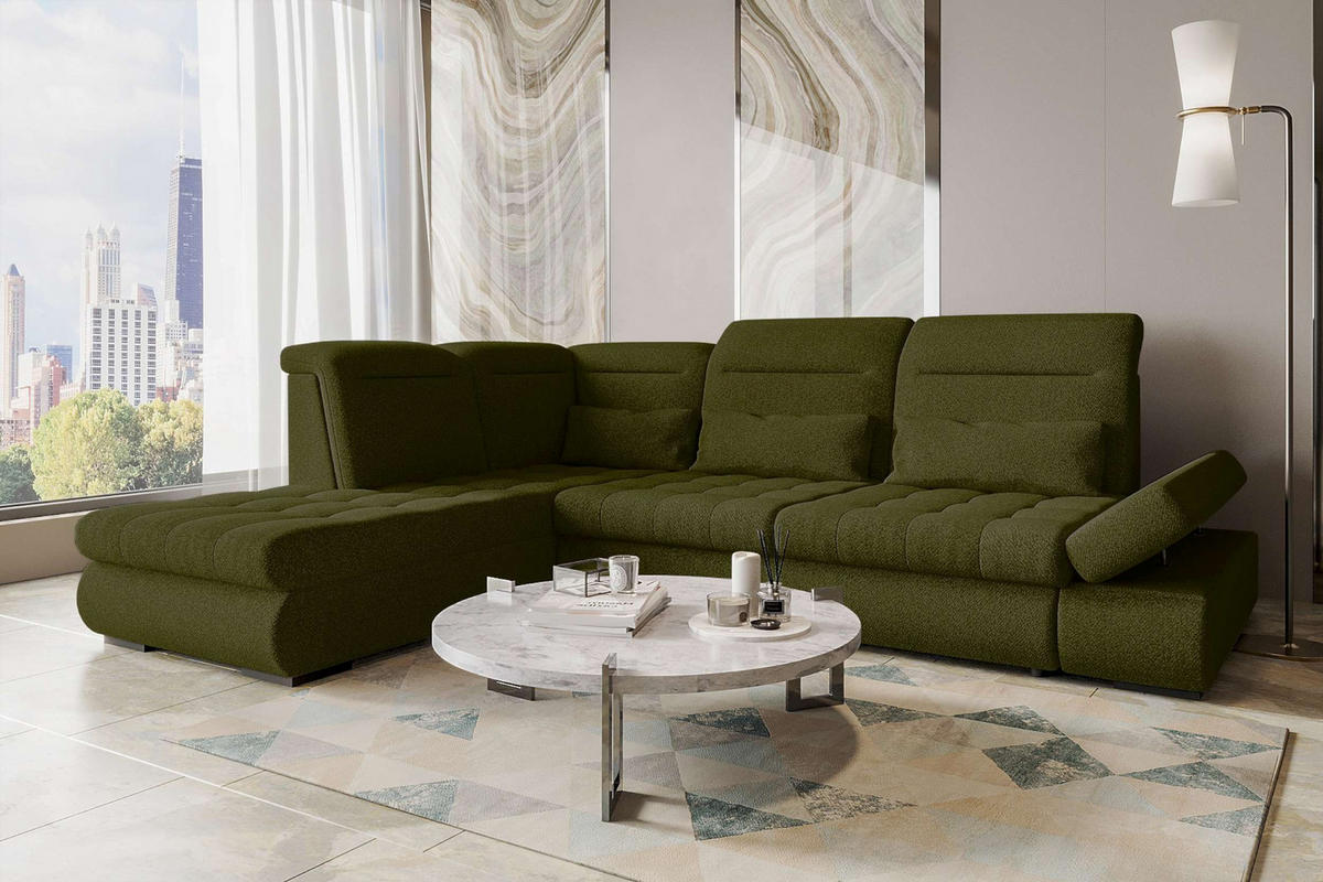 ECKSOFA Toscana Strukturstoff inkl. Schlaffunktion - Grün, Textil (227/279cm) - 99rooms