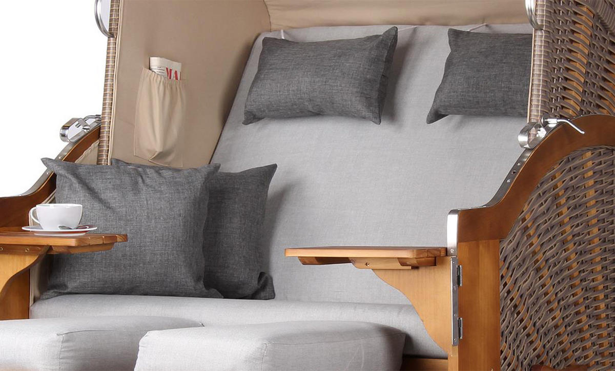 STRANDKORB Komplettset - Schleswig Pinie - PE mokka - Modell 559 - Hellgrau, Holz (120/160/80cm) - bene living