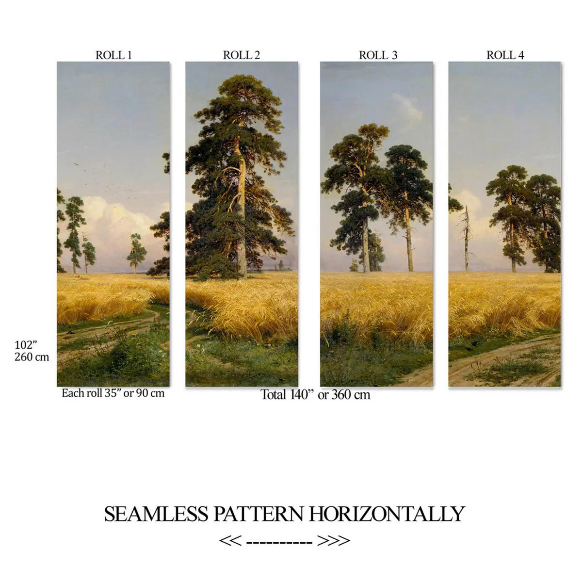 TAPETE Goldenes Weizenfeld aus echtem Papier, 360x260cm, 4 Rollen - Grün, Papier (360/260cm) - WALLPAPERS4BEGINNERS