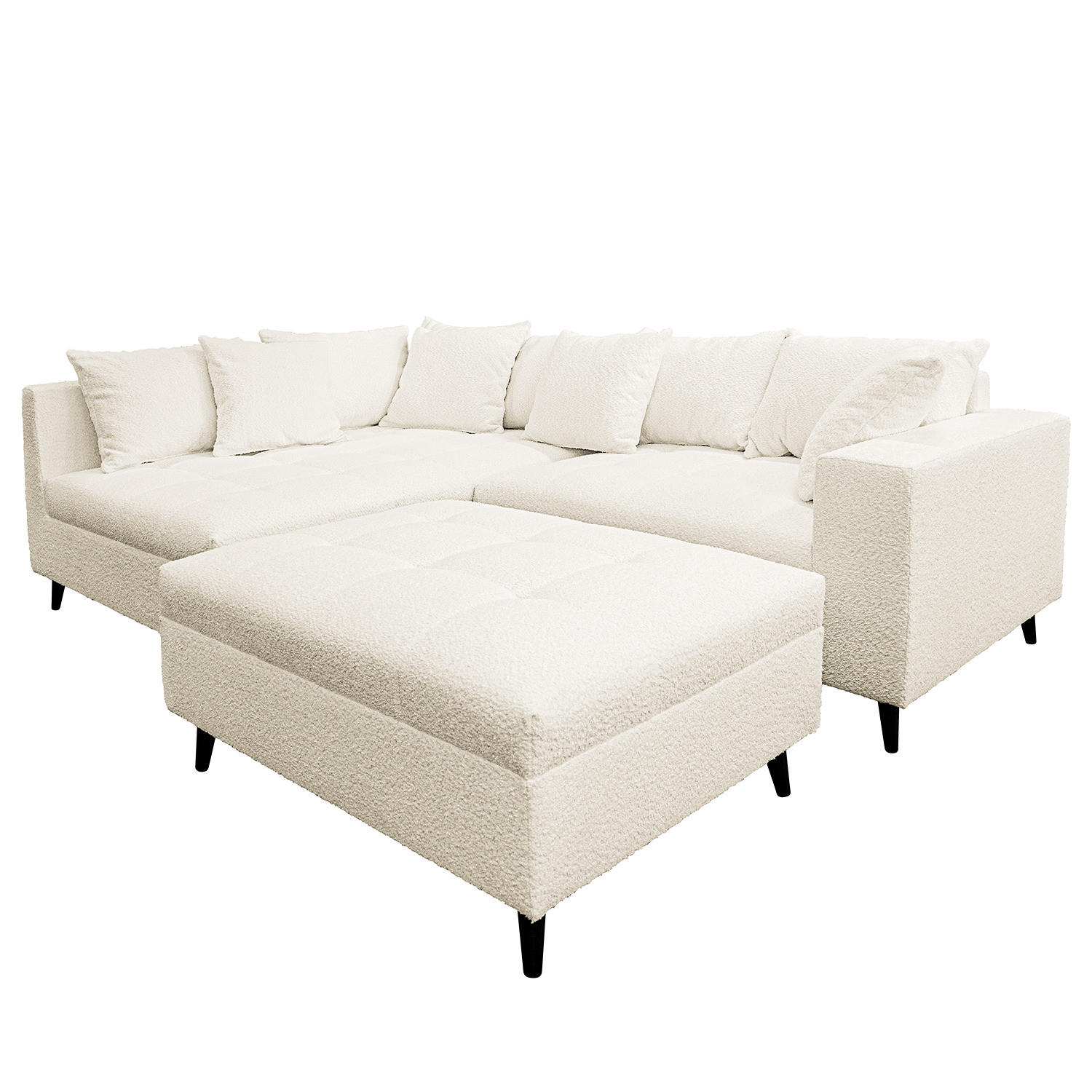 ECKSOFA mit Ottomane und Hocker - Schwarz/Weiß, Birkenholz/Textil (247/174cm) - home24