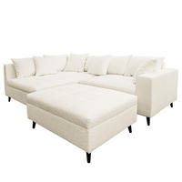 ECKSOFA mit Ottomane und Hocker - Schwarz/Weiß, Birkenholz/Textil (247/174cm) - home24