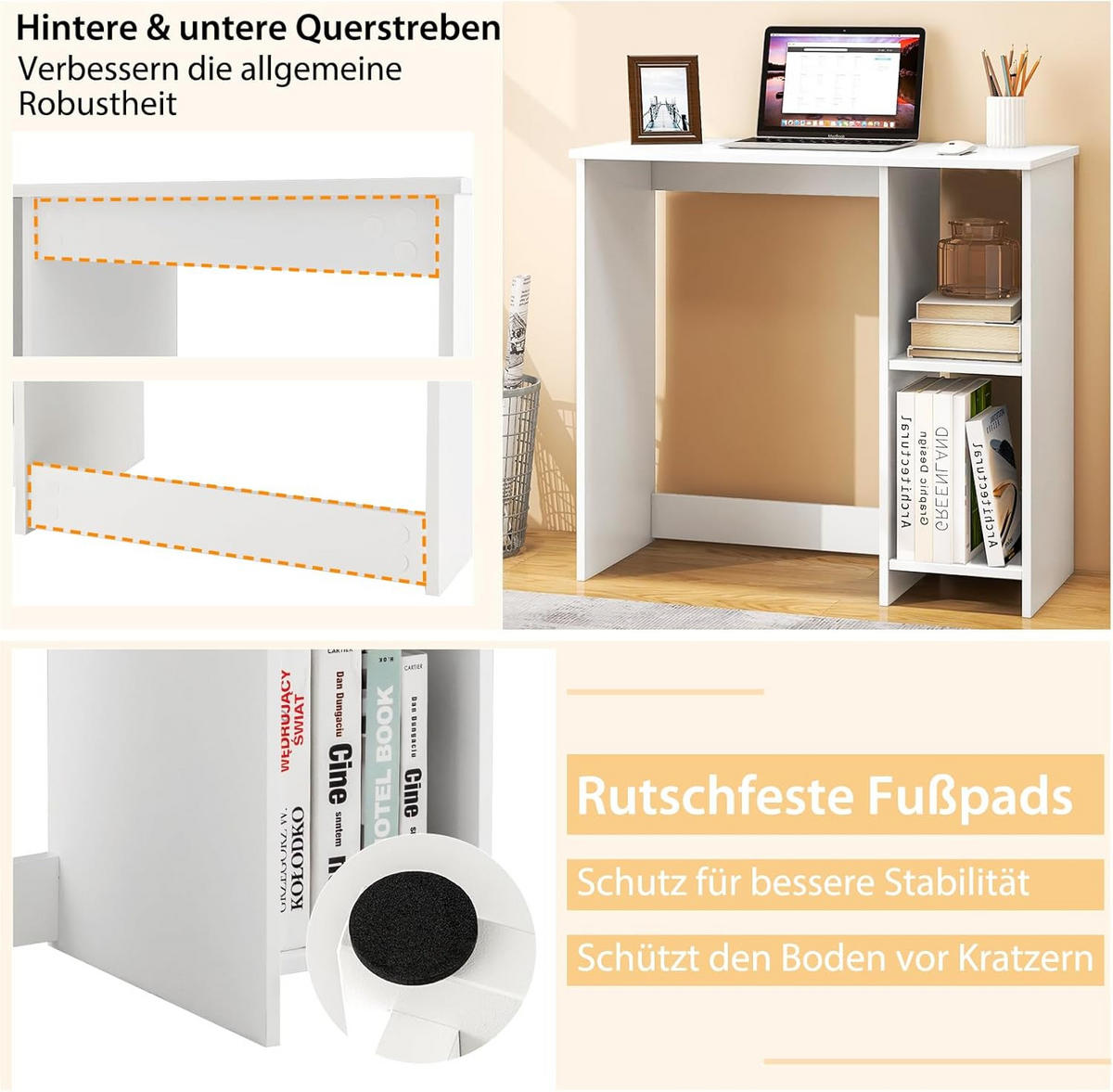 DATORBORD Vitt - Vit, Träbaserade material (40/80/74cm) - COSTWAY
