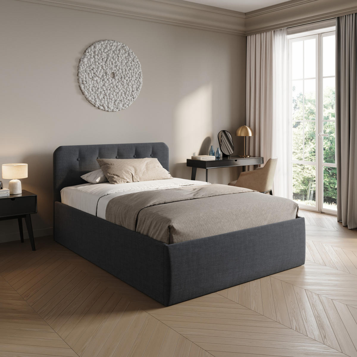 POLSTERBETT mit verstellbarem Lattenrost & Bettkasten, Kaltschaummatratze, 120 x 200 cm in Anthrazit - Anthrazit, Holzwerkstoff/Textil (120/200cm) - Home Collective