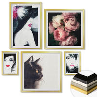 WANDBILDER 5er Set - 50x50 cm & 20x30 cm & 40x60 cm Goldrahmen - Boho-Buch mit Muscheln - Goldfarben, Kunststoff (40/60cm) - ArtPrintCave