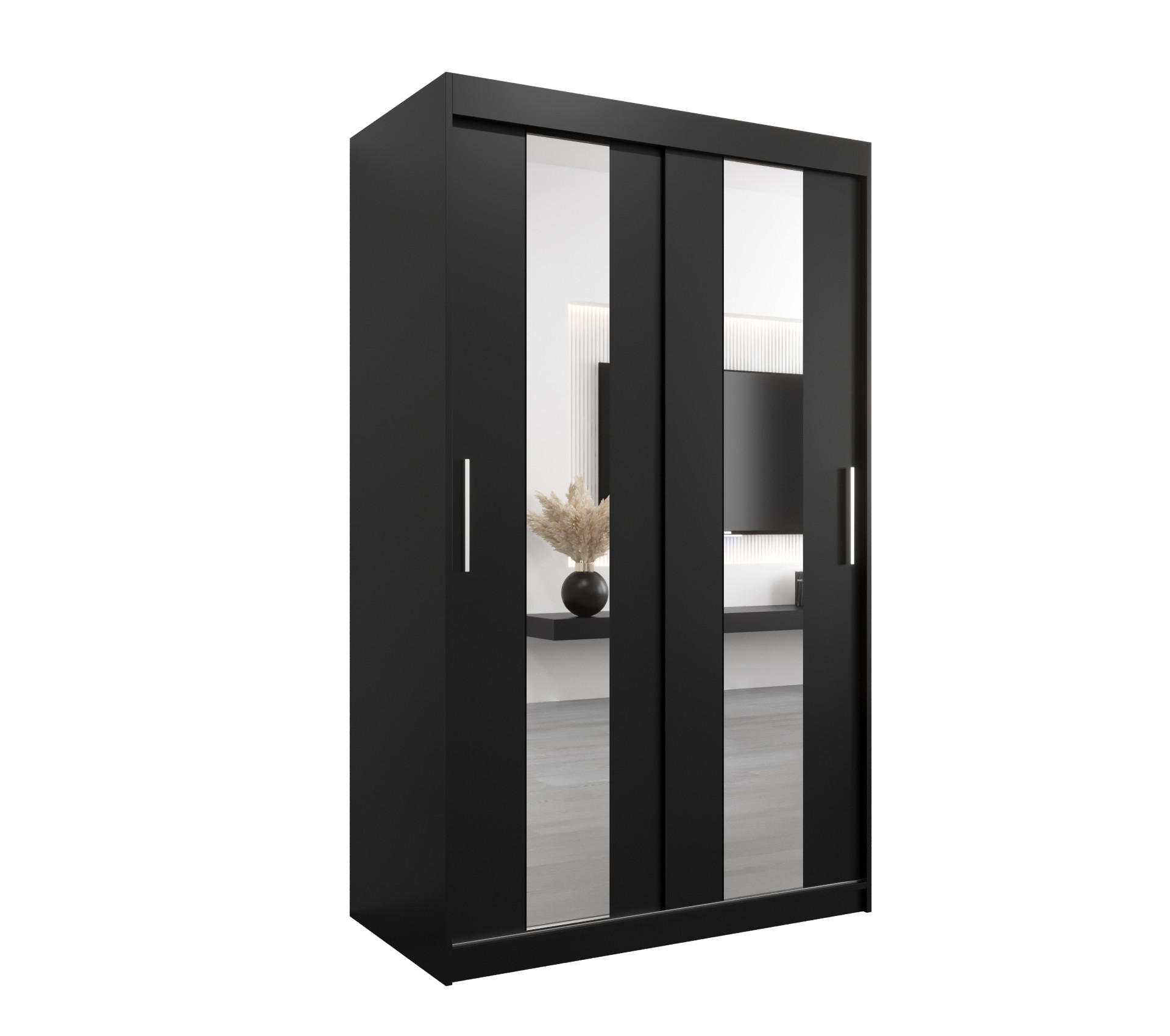 SCHWEBETÜRENSCHRANK 200/120/62 2-türig - Silberfarben/Schwarz, Holz/Kunststoff (120/200/62cm) - MÖBEL KRYSPOL