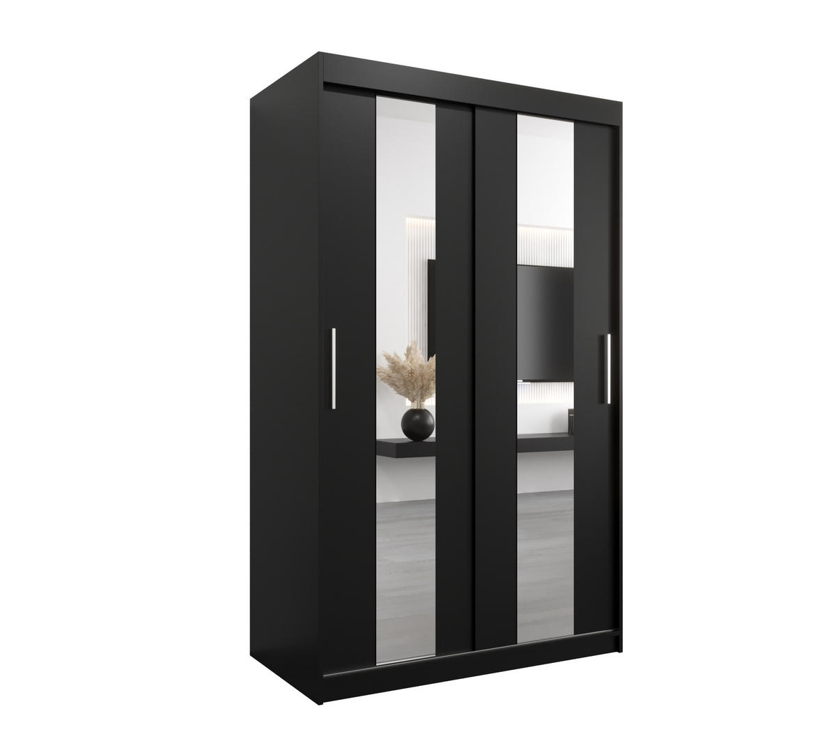 SCHWEBETÜRENSCHRANK 200/120/62 2-türig - Silberfarben/Schwarz, Holz/Kunststoff (120/200/62cm) - MÖBEL KRYSPOL