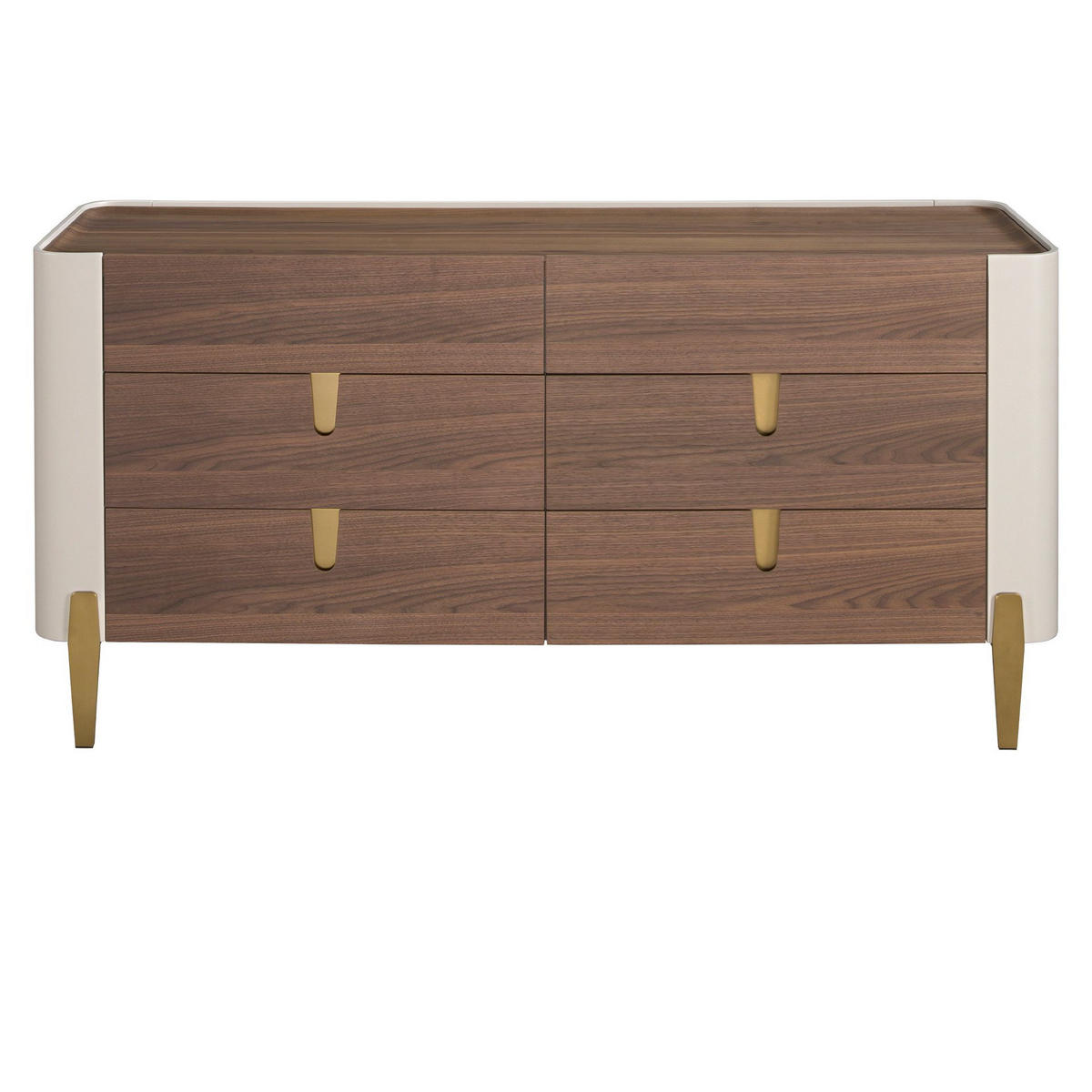 KOMMODE Kommode aus beigefarbenem Holz, goldfarbenem poliertem Stahl und Walnussplatte 160/47/76 cm - Beige, Holzwerkstoff/Metall (160/76/47cm) - ANGEL CERDA