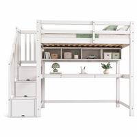 KINDERHOCHBETT mit Stauraumtreppe und Schreibtisch 90x200 cm Massivholz Weiß - Weiß, Holz (90/200cm) - Meubliv