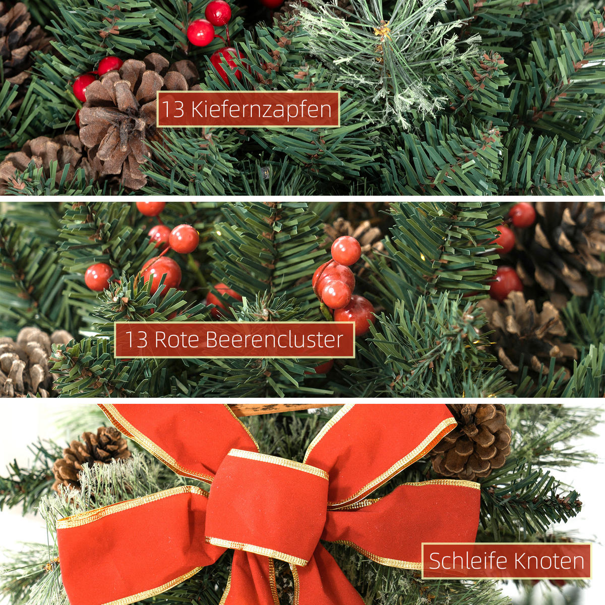 150 cm Weihnachtslaterne Weihnachtsbeleuchtung mit 50 LED-Lichterkette Metall - Grün, Kunststoff (35/150/35cm) - Outsunny