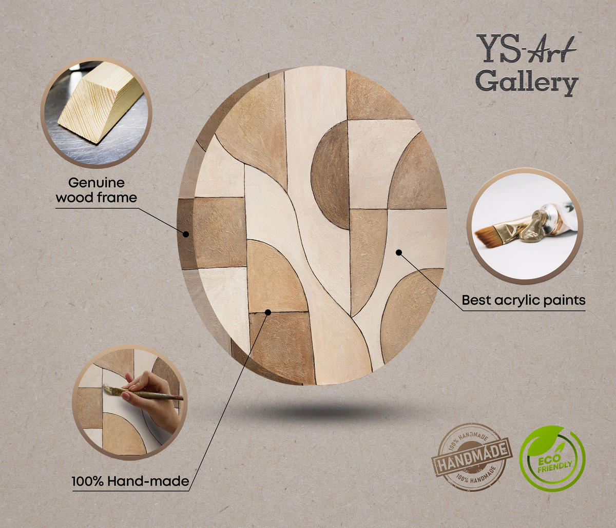 GEMÄLDE Ornamente der Zeit auf Keilrahmen 100 cm - Beige, Holz (100/100cm) - YS-art gallery