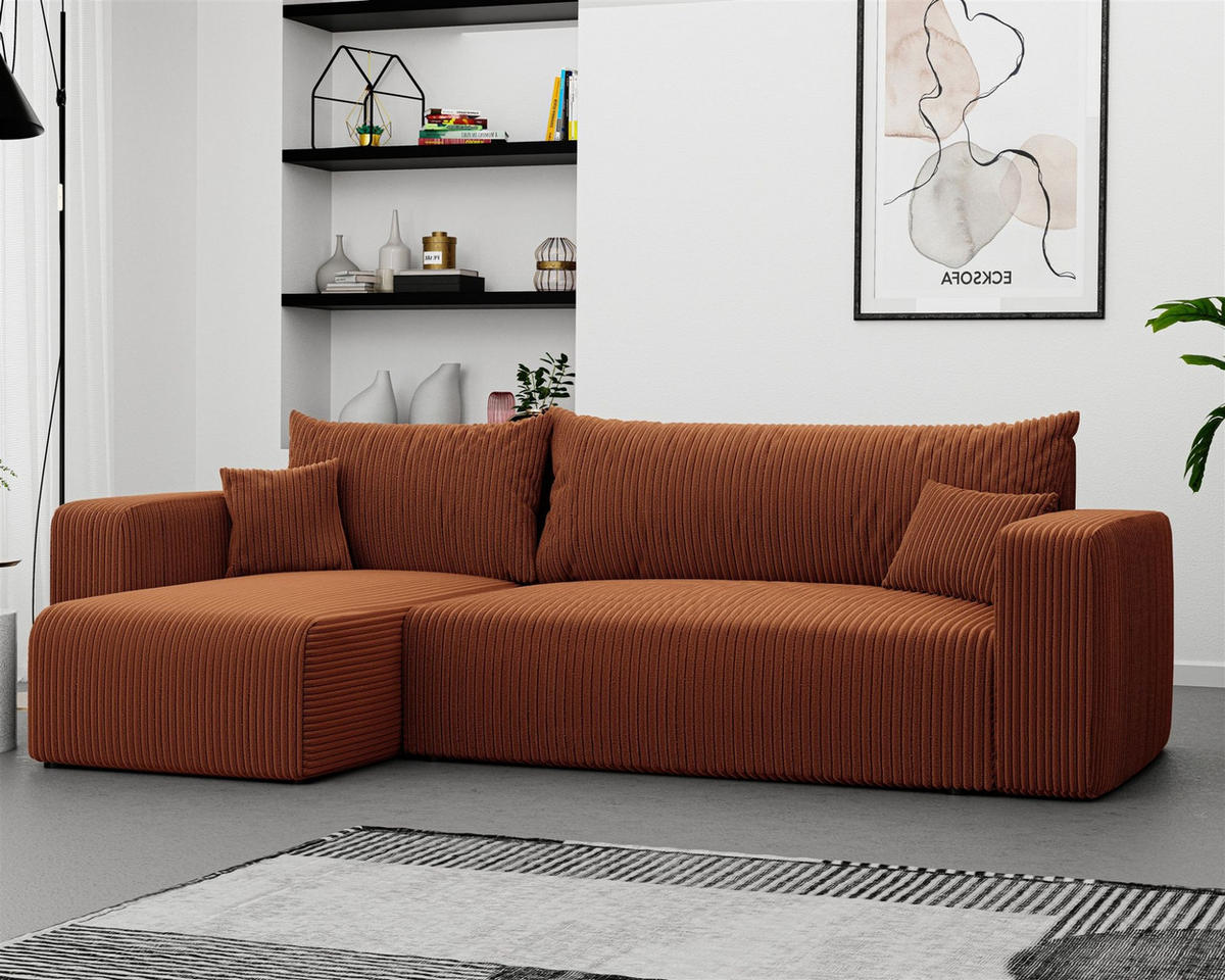 ECKSOFA Luna Mit Schlaffunktion - Rotbraun, Holzwerkstoff/Textil (248/145cm) - Fun Möbel