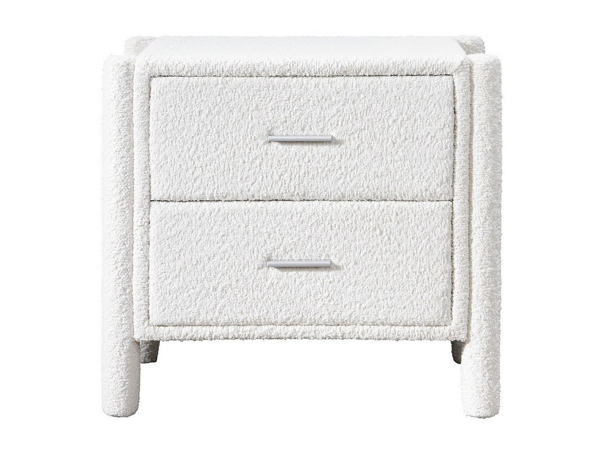 NACHTTISCH mit 2 Schubladen - Bouclé-Stoff - Weiß - CONOMO - Weiß, Textil (61/56/42cm) - Vente-Unique