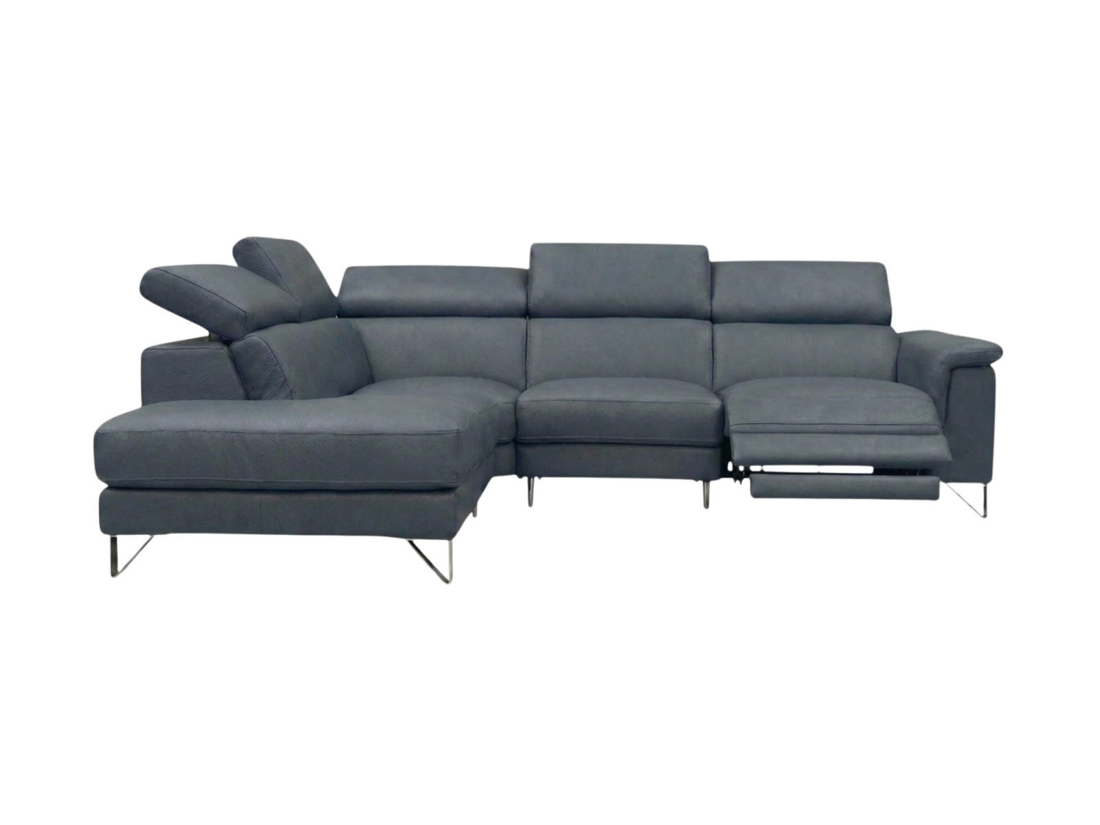 ECKSOFA Antares Echtleder mit 1 x Relaxfunktion Anthrazit - Anthrazit, Leder/Metall (224/276cm)