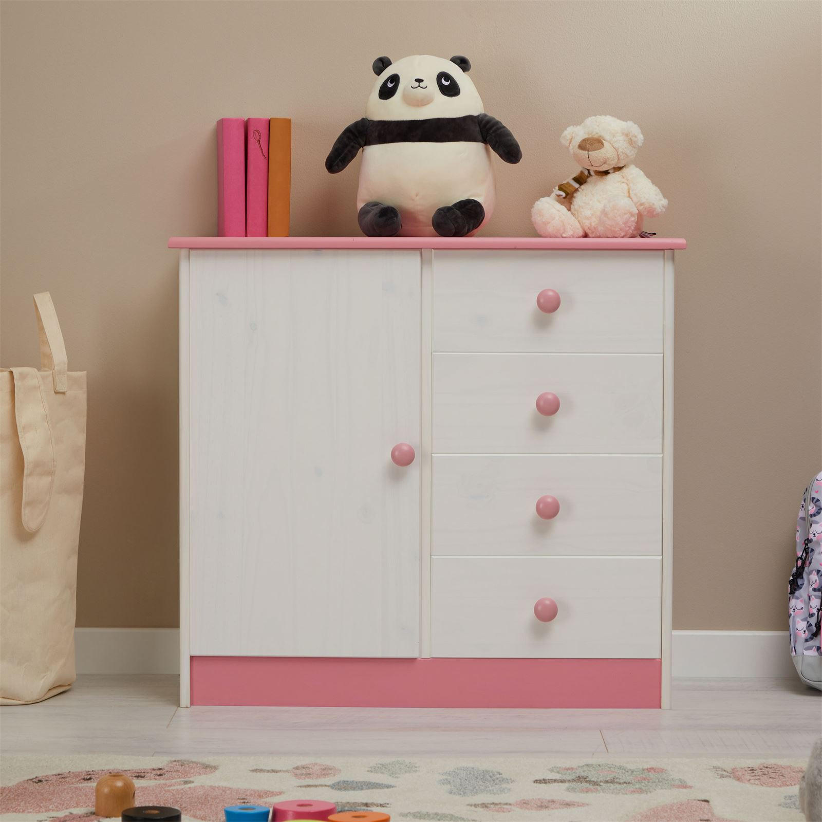 KOMMODE RONDO - Weiß/Rosa, Holz (79/74/35cm) - IDIMEX