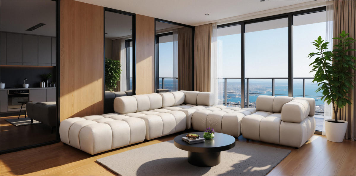 ECKSOFA Corner Modular, Veloursstoff Bluvel, Creme, Links, Bolla - Creme, Holz (288/288cm) - Kaiser Möbel