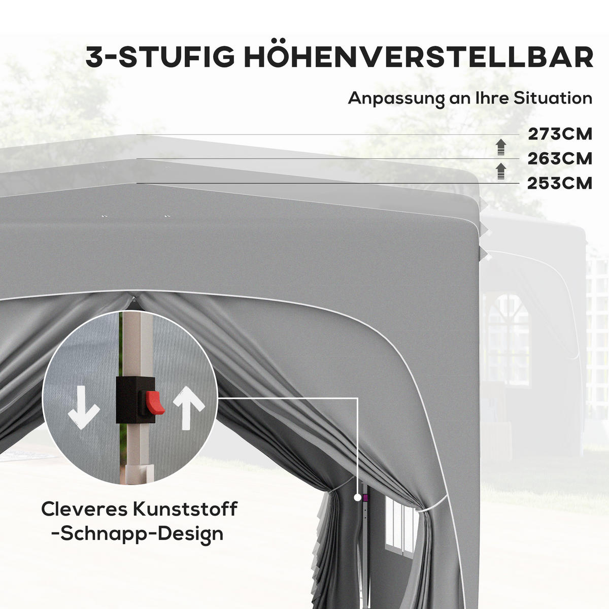 PAVILLON DE-07438 mit Seitenwänden, UPF50+, höhenverstellbar Sand - Hellgrau, Textil/Metall (300/273/300cm) - ComfortXL