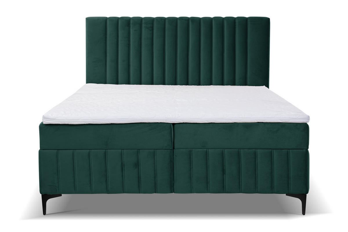 BOXBETT QUANT mit 2 Bettkästen, 180x200, Farbe: Grün, Velourstoff, mit Bonell-Matratze inkl. Topper - Grün, Holz/Kunststoff (180/200cm) - VENASI MÖBEL