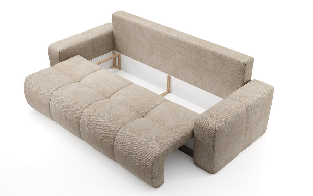 BETTSOFA DUCA Beige Jersey- Stoff mit Schlaffunktion - Beige, Holz (259/90/99cm) - MASSENO