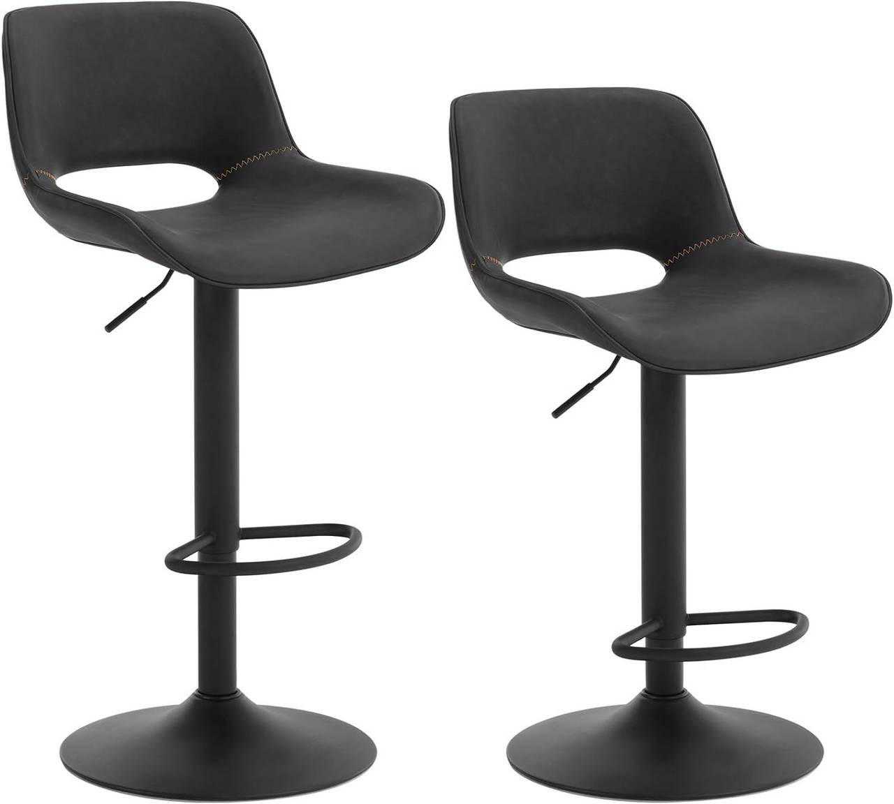 BARHOCKER 2er Set, Kunstleder Metall, Anthrazit - Anthrazit/Schwarz, Kunststoff/Metall (49/84/49cm) - Woltu